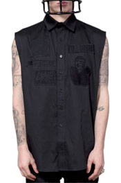 Black Embroidered Patch Sleeveless Shirt