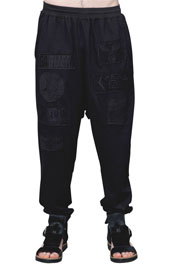 Solid Embroidered Black Patch Low Crotch Trousers /Black