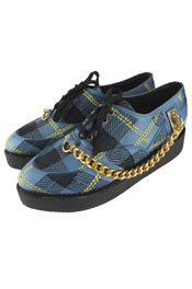 Tartan Embroidery Shoes with chain