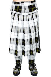 Tartan Trousers With Pleated Apron/ White
